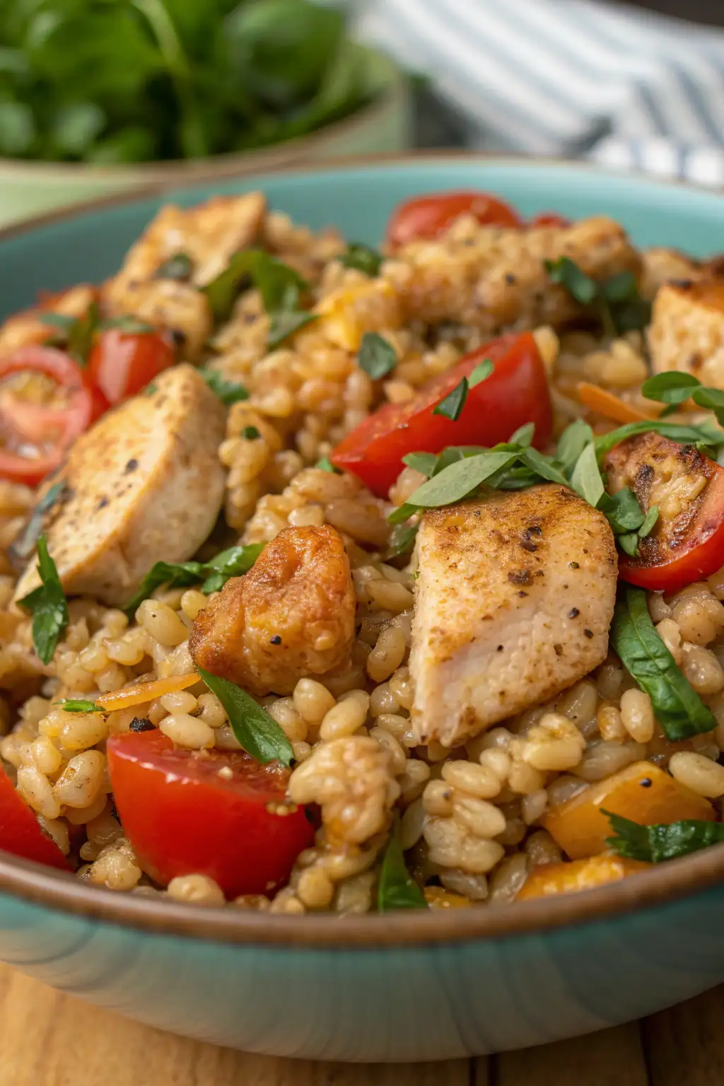 A delicious plate of Pollo e Farro nella Friggitrice ad Aria