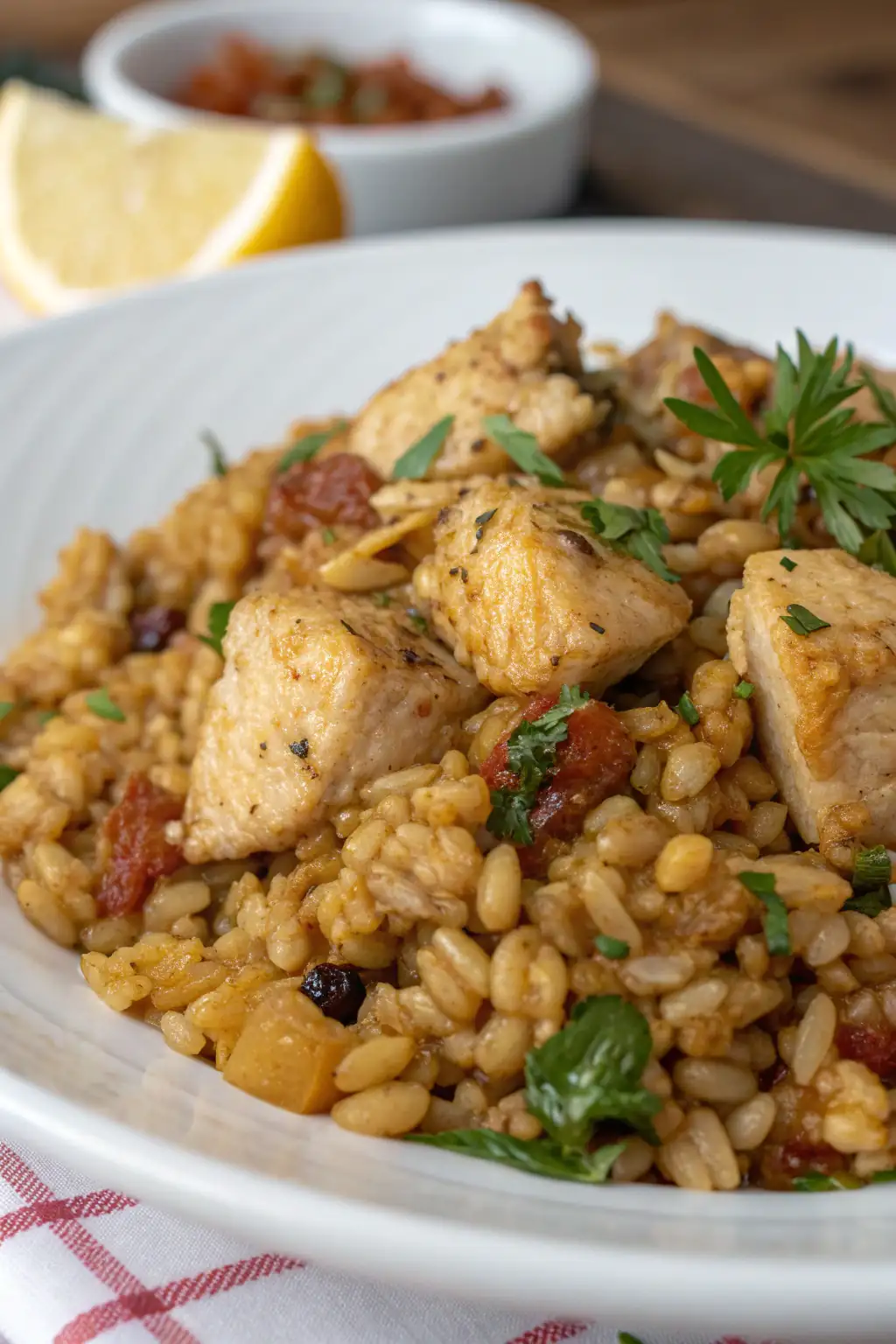 A delicious plate of Pollo e Farro nella Friggitrice ad Aria