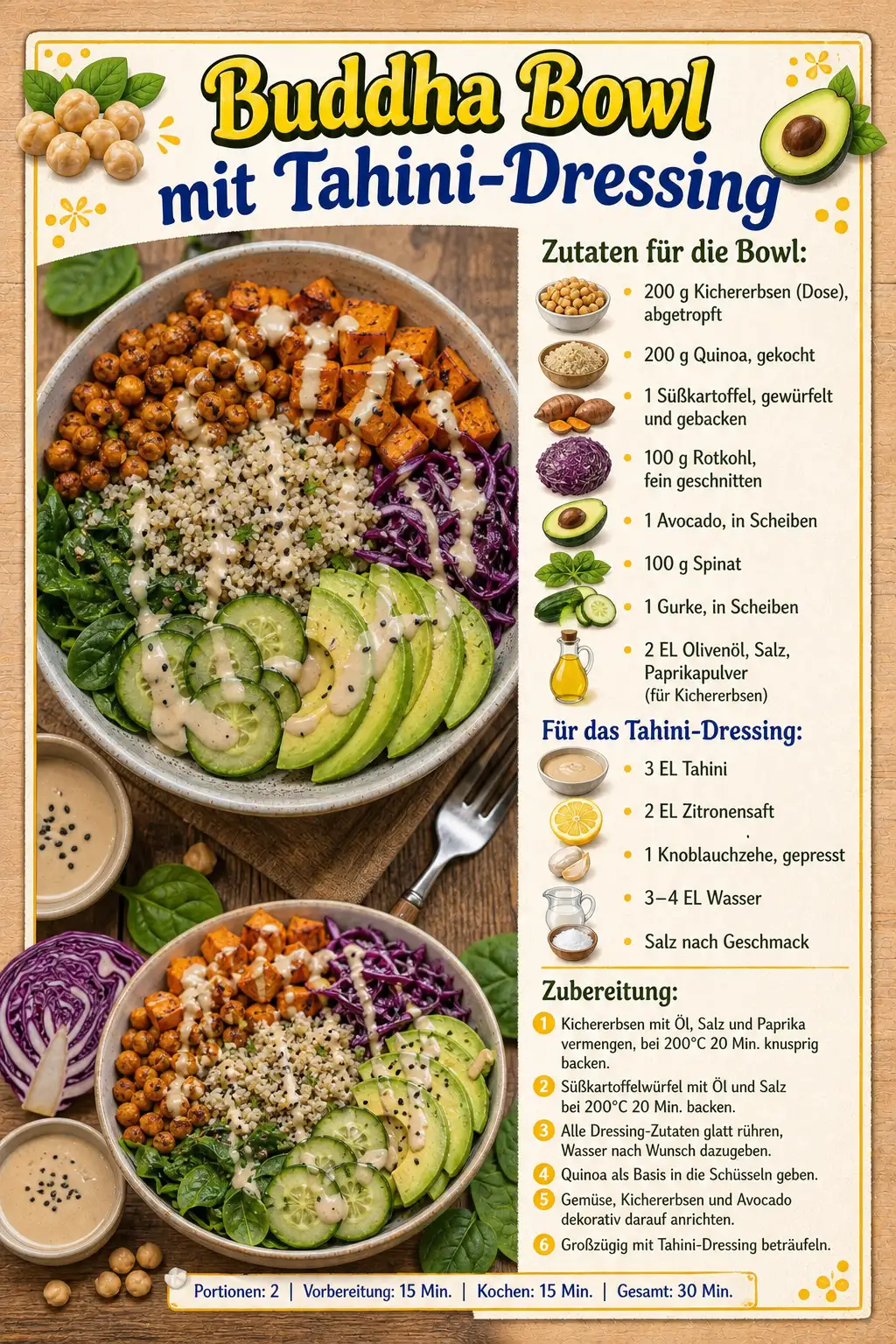 Buddha Bowl mit Tahini-Dressing