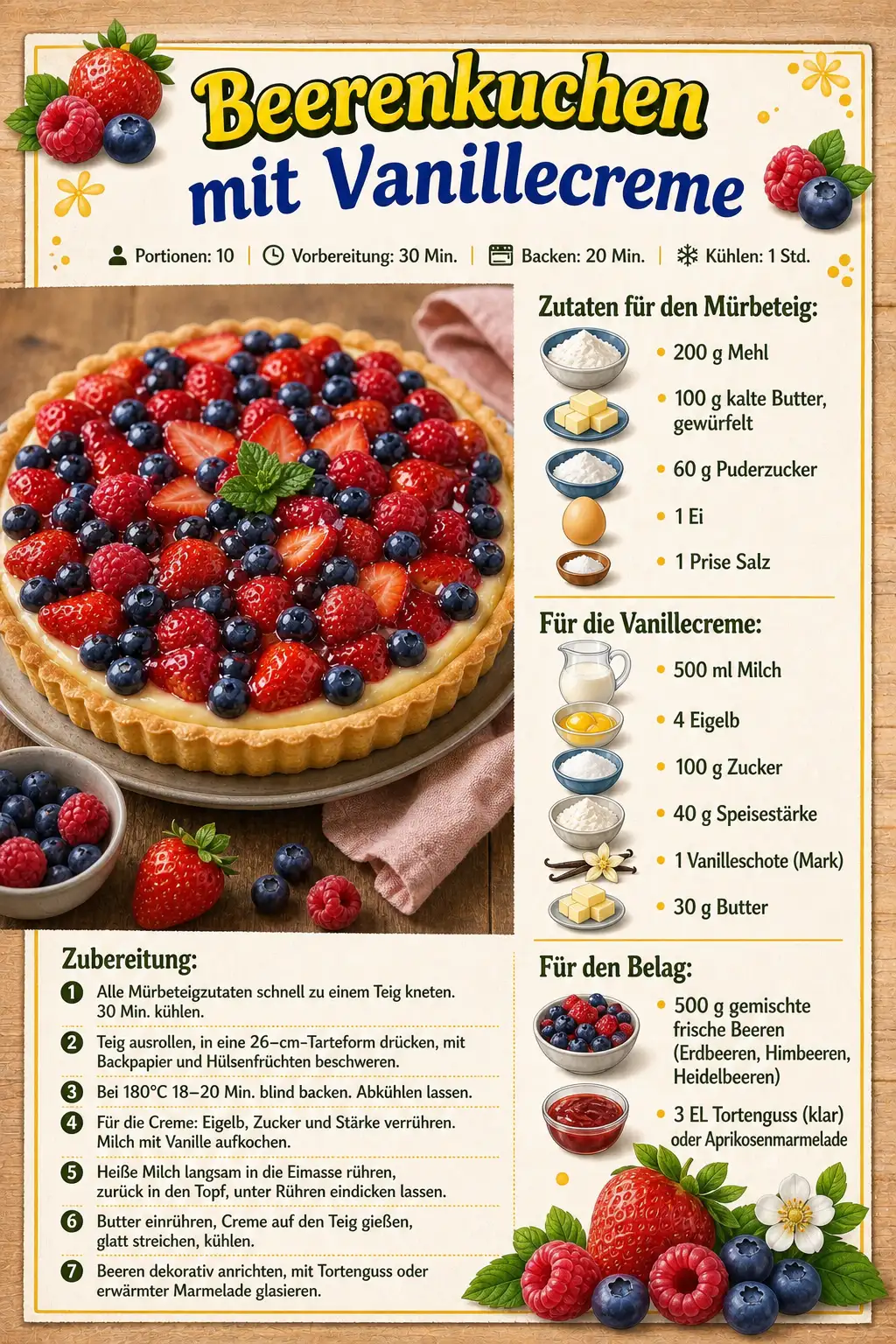 Beerenkuchen mit Vanillecreme