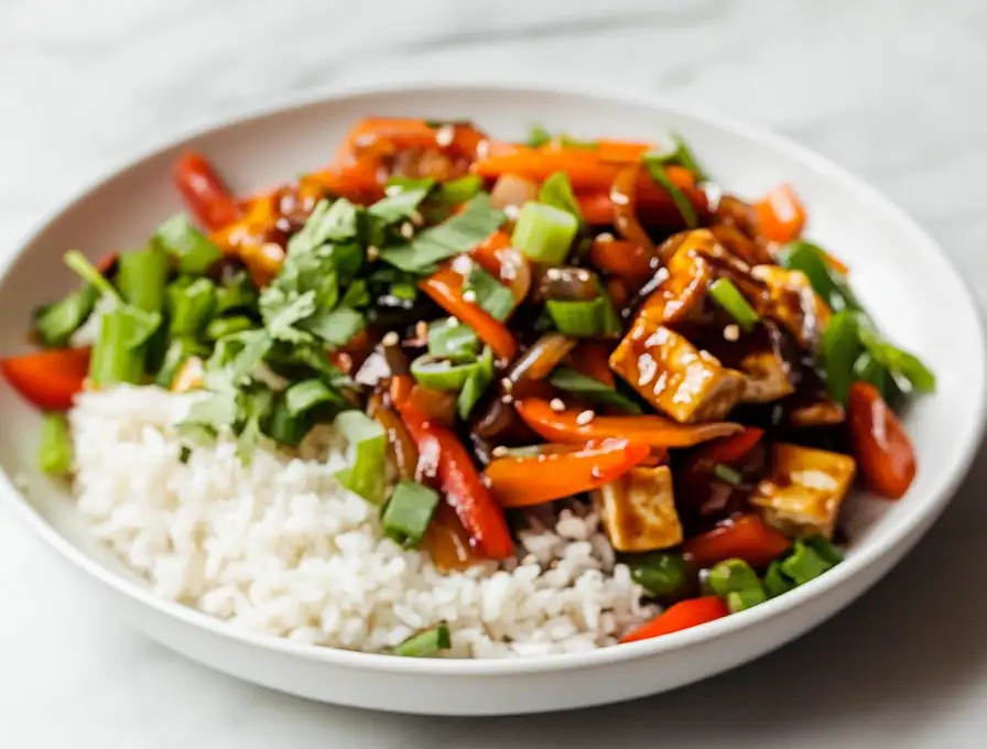 Vegane Reisbowl mit Teriyaki-Tofu