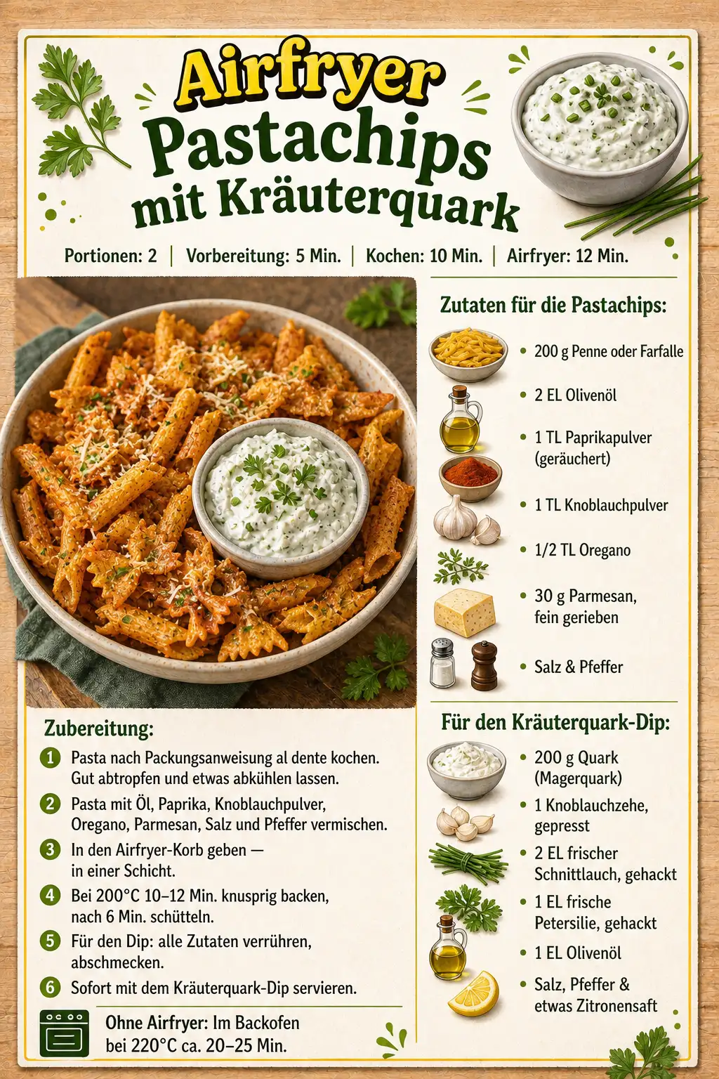 Airfryer Pastachips mit Kräuterquark