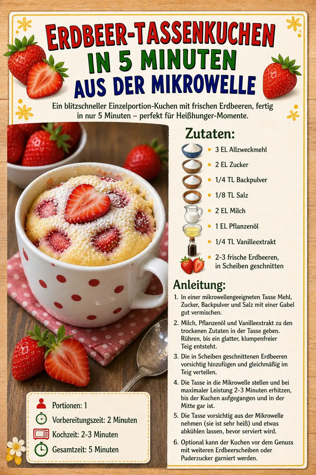 ERDBEER-TASSENKUCHEN IN 5 MINUTEN AUS DER MIKROWELLE