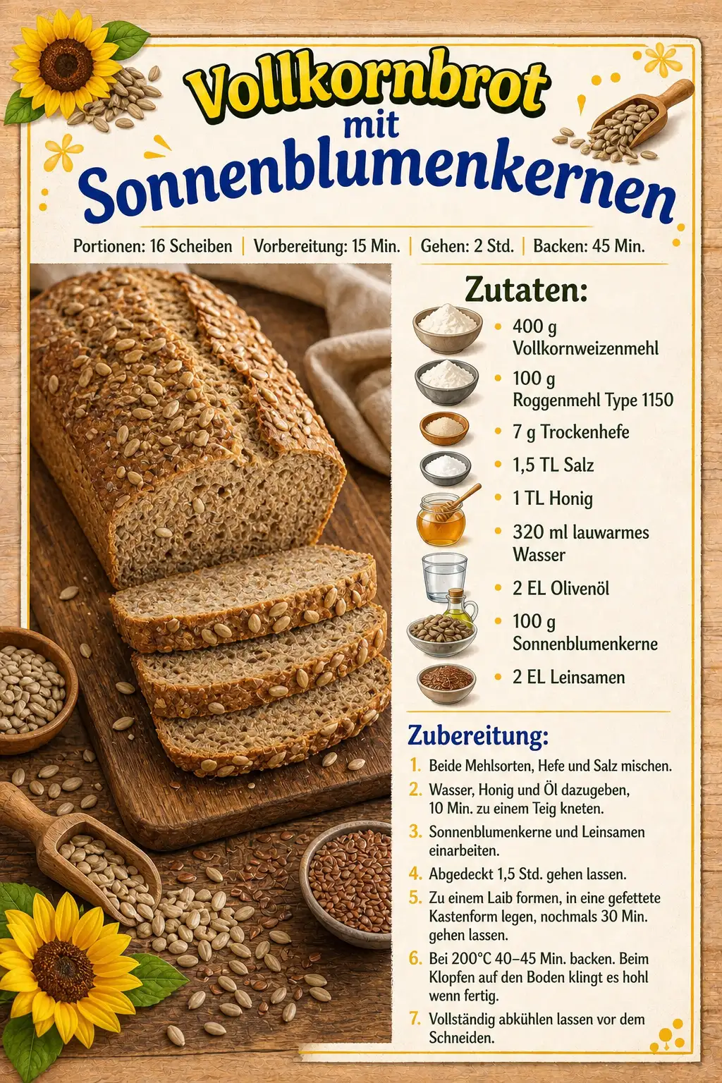 Vollkornbrot mit Sonnenblumenkernen