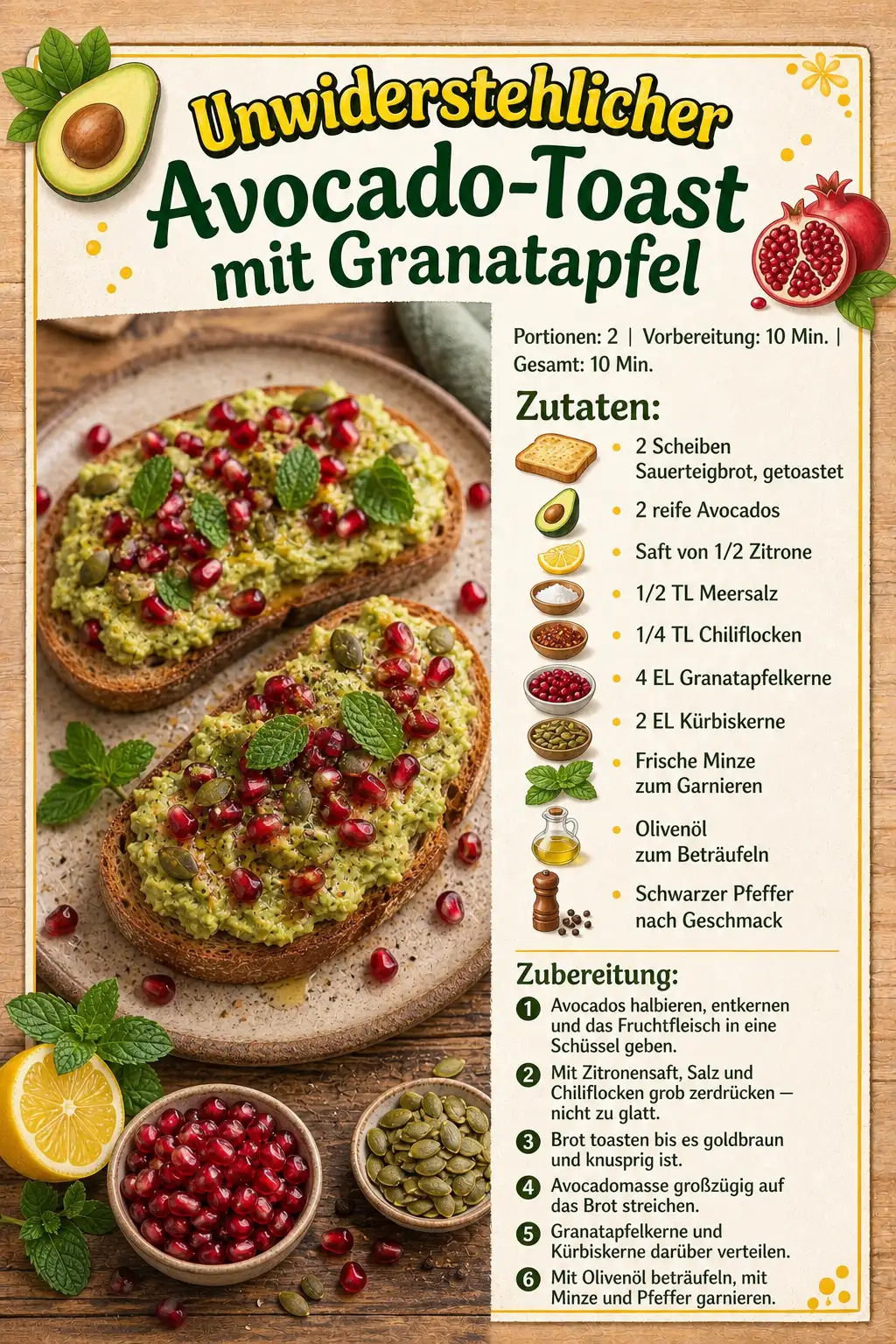 Avocado-Toast mit Granatapfel