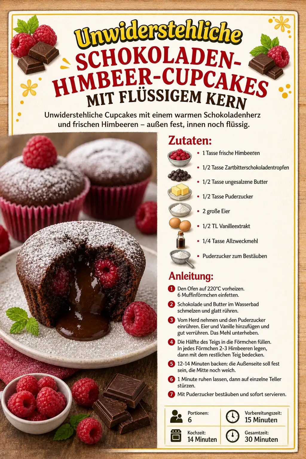 SCHOKOLADEN-HIMBEER-CUPCAKES MIT FLÜSSIGEM KERN