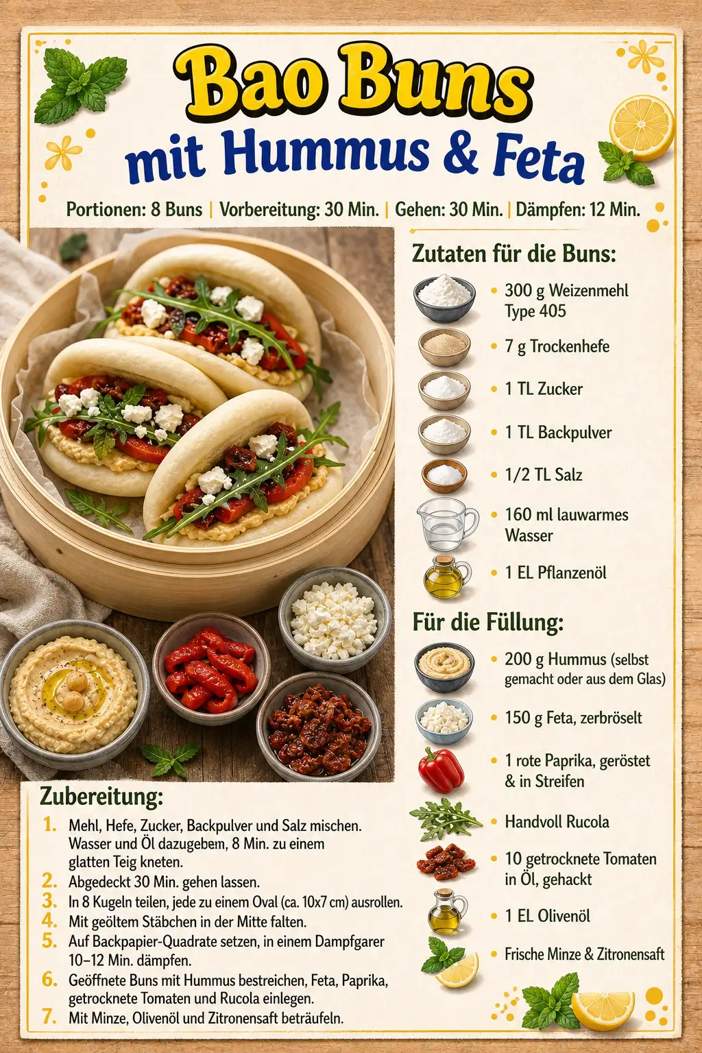 Bao Buns mit Hummus & Feta