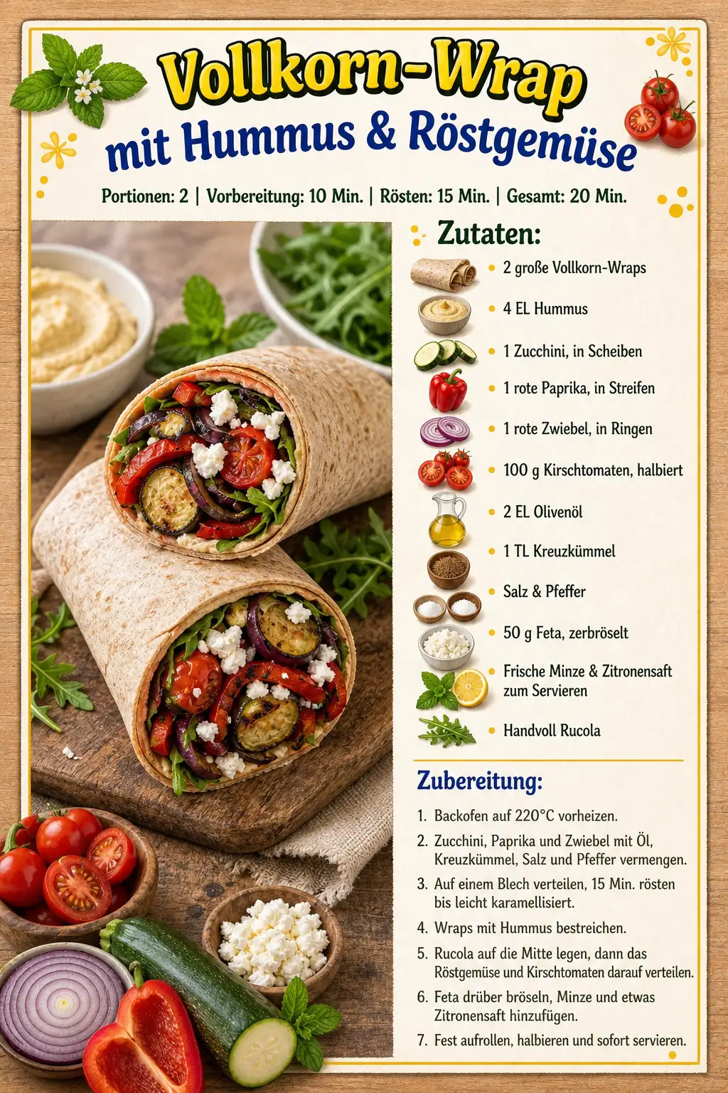 Vollkorn-Wrap mit Hummus & Röstgemüse
