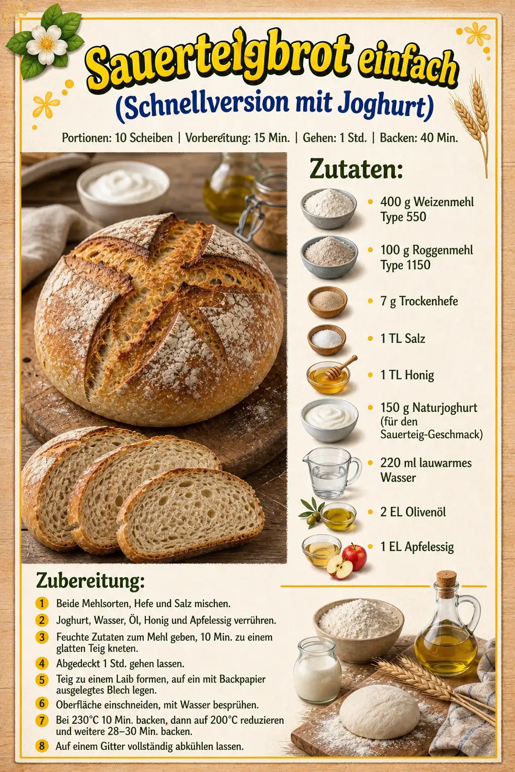 Sauerteigbrot einfach (Schnellversion mit Joghurt)