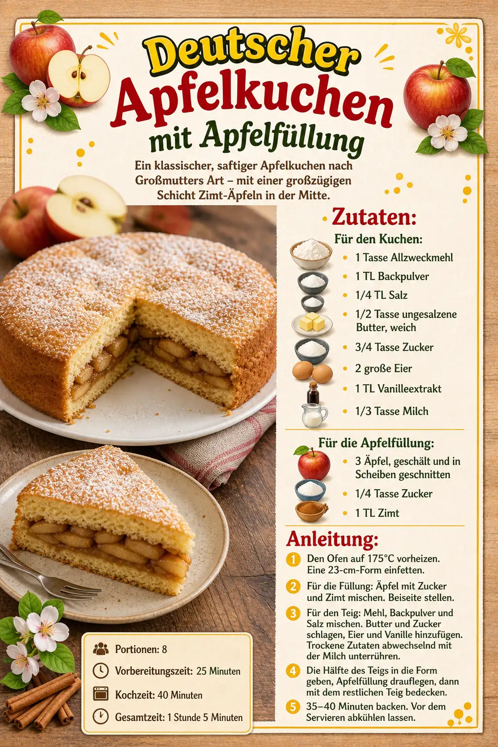 DEUTSCHER APFELKUCHEN MIT APFELFÜLLUNG